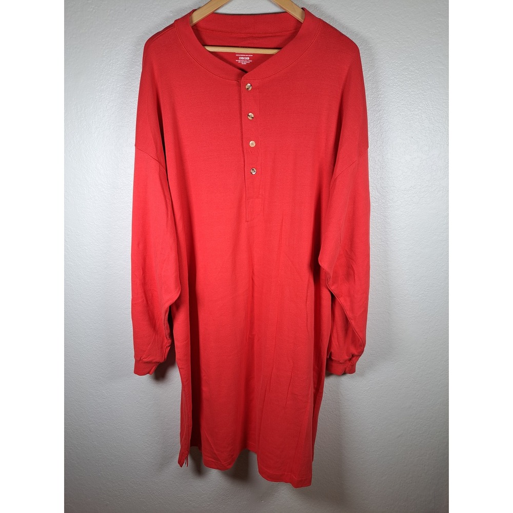 White Mountain Traders Mens 2XB 3XB Red Henley Shirt Long Sleeve Cotton Tall